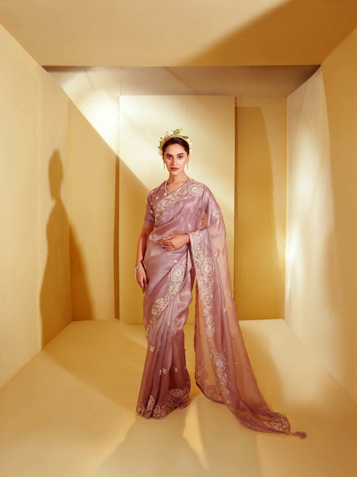 Elinor-Velvet Visions-Lavender Organza Saree