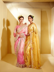 Elinor-Velvet Visions-4D pink/rani Organza saree