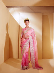 Elinor-Velvet Visions-4D pink/rani Organza saree