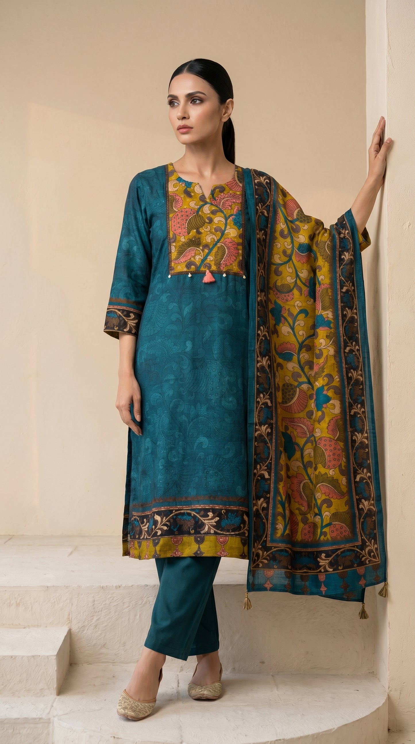 Teal Blue Printed Salwar Suit set