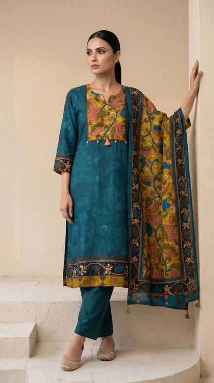 Teal Blue Printed Salwar Suit set