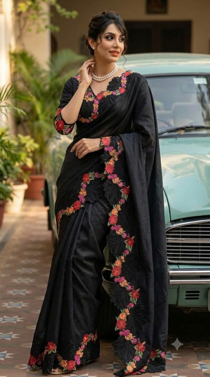 Raw Silk  Black Saree
