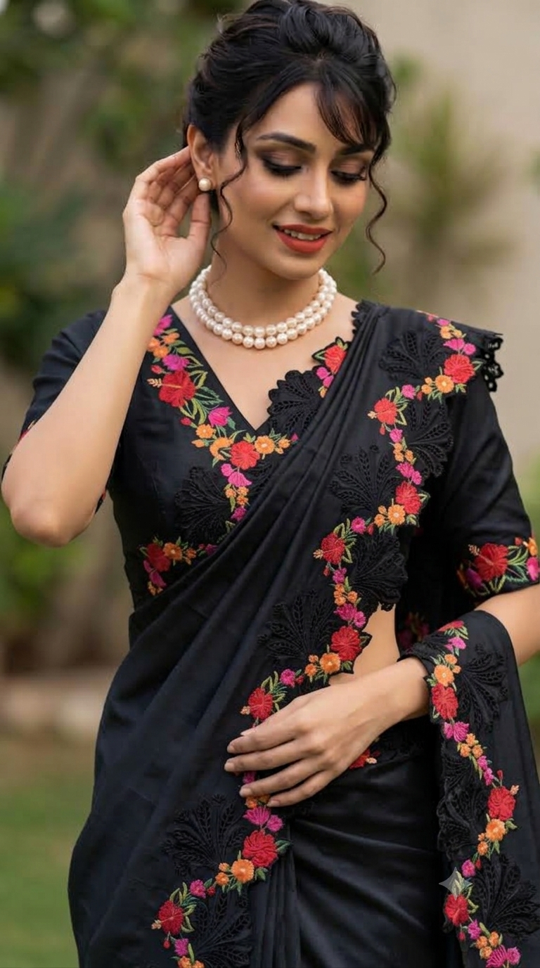 Raw Silk  Black Saree