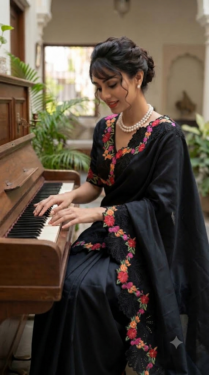 Raw Silk  Black Saree