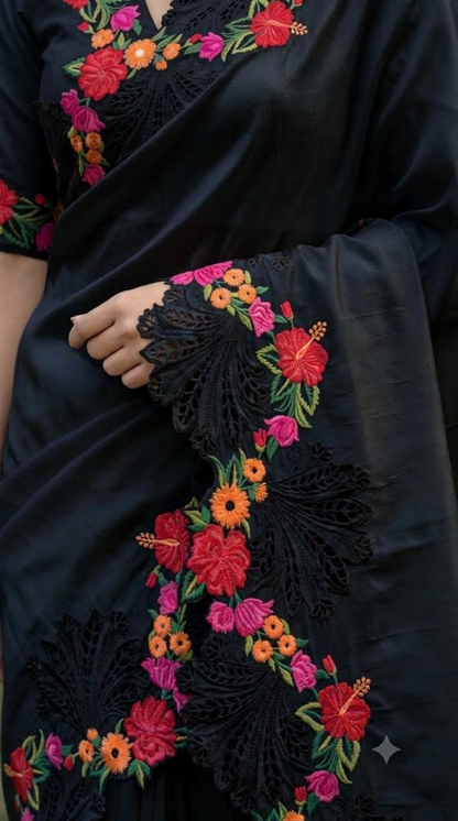Raw Silk  Black Saree