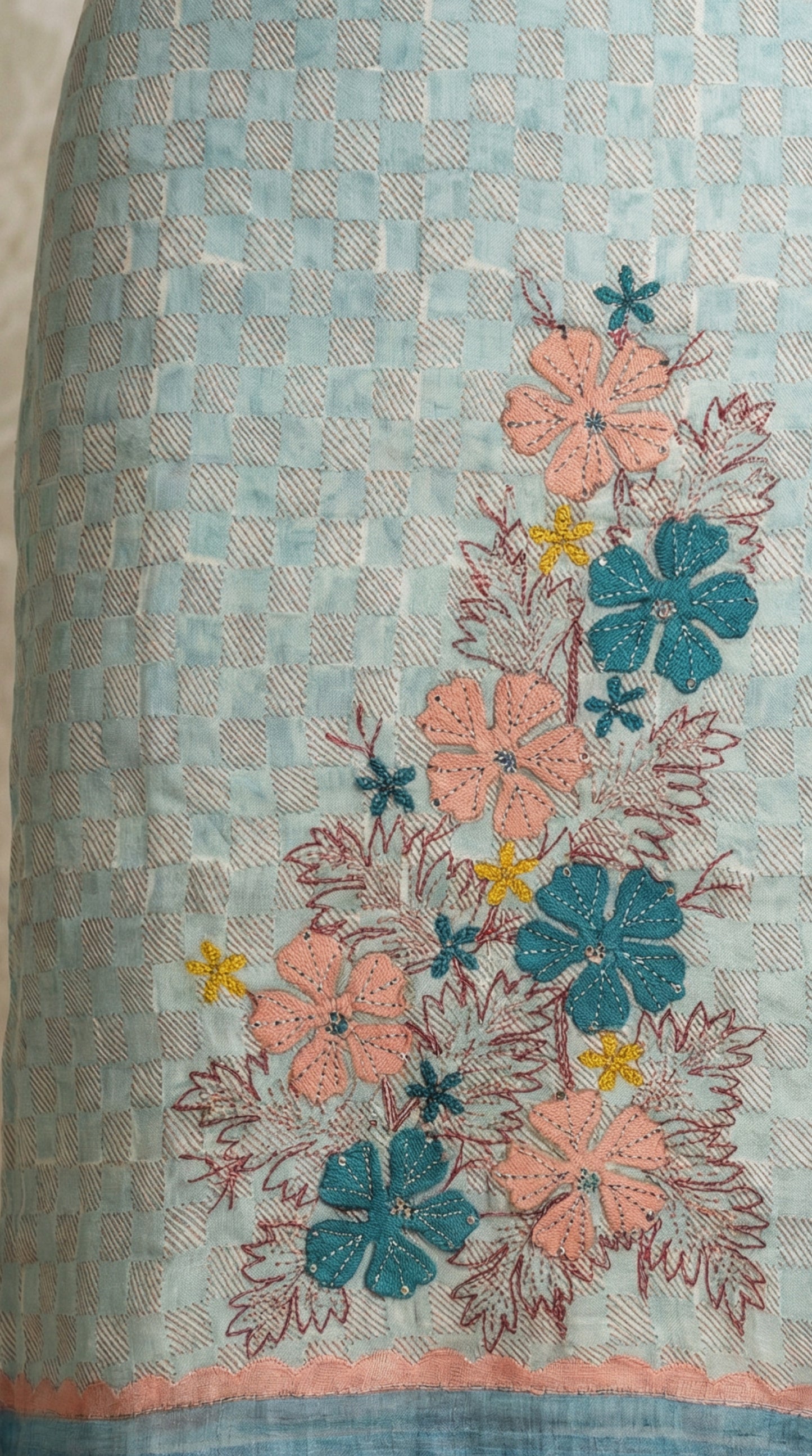 Resham Embroidery Powder Blue Jute Cotton Unstitched Suit Set