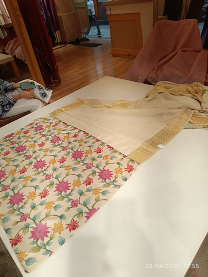 Ivory Tussar Silk Saree