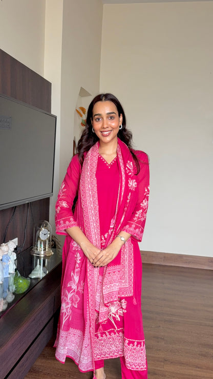 Magenta Colour Three Piece Suit Set