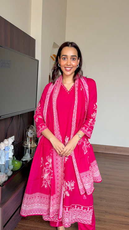 Magenta Colour Three Piece Suit Set