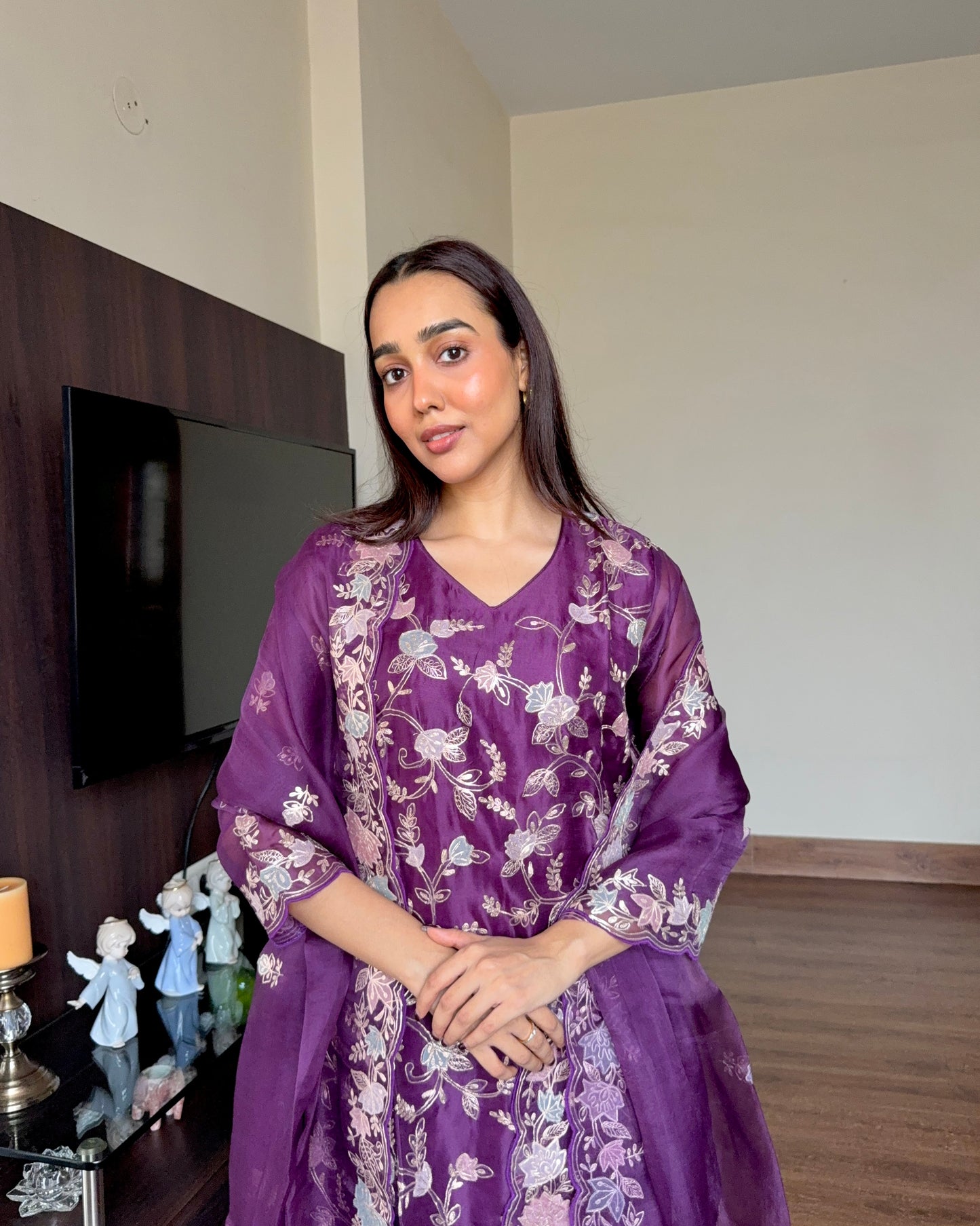 STITCHED INDIGO ORGANZA SUIT SET