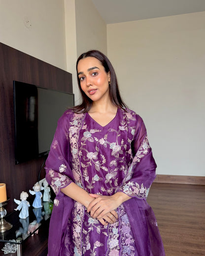STITCHED INDIGO ORGANZA SUIT SET