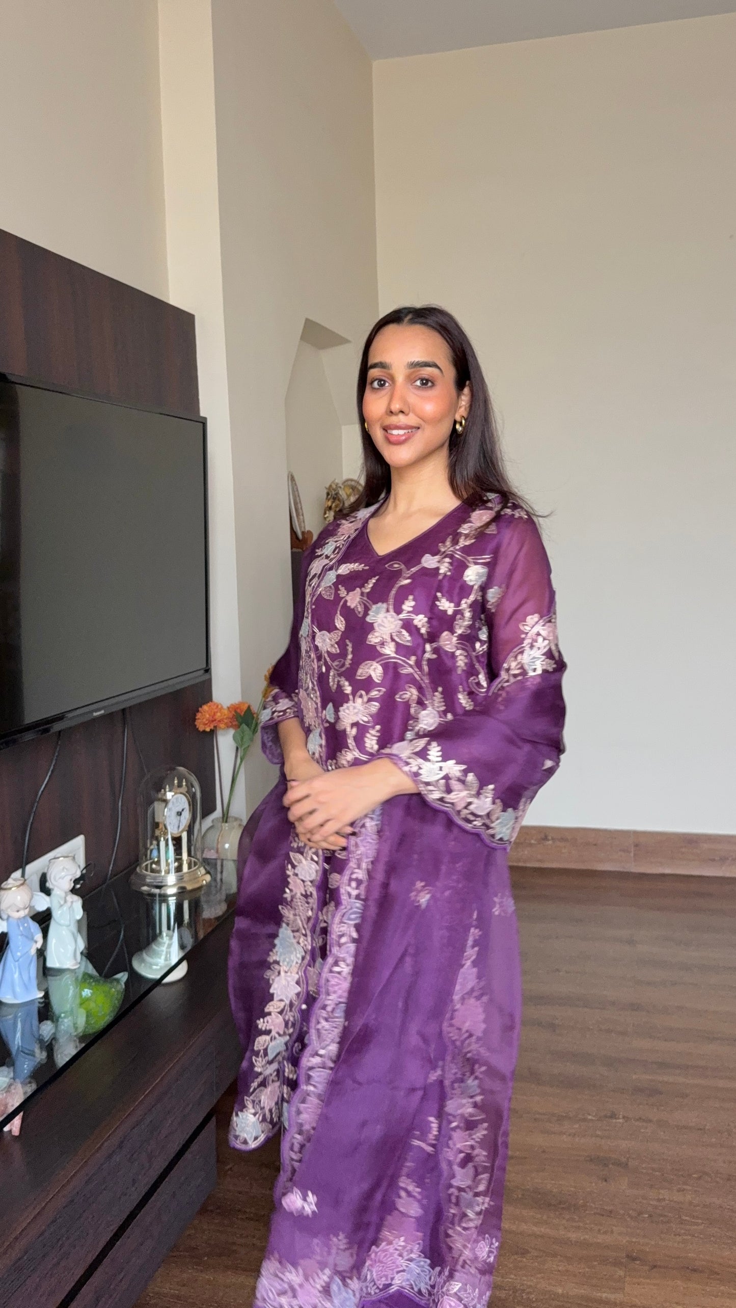 STITCHED INDIGO ORGANZA SUIT SET