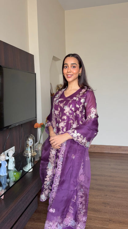 STITCHED INDIGO ORGANZA SUIT SET