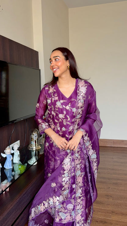 STITCHED INDIGO ORGANZA SUIT SET