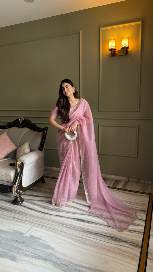 Blush Pink Tissue Saree
