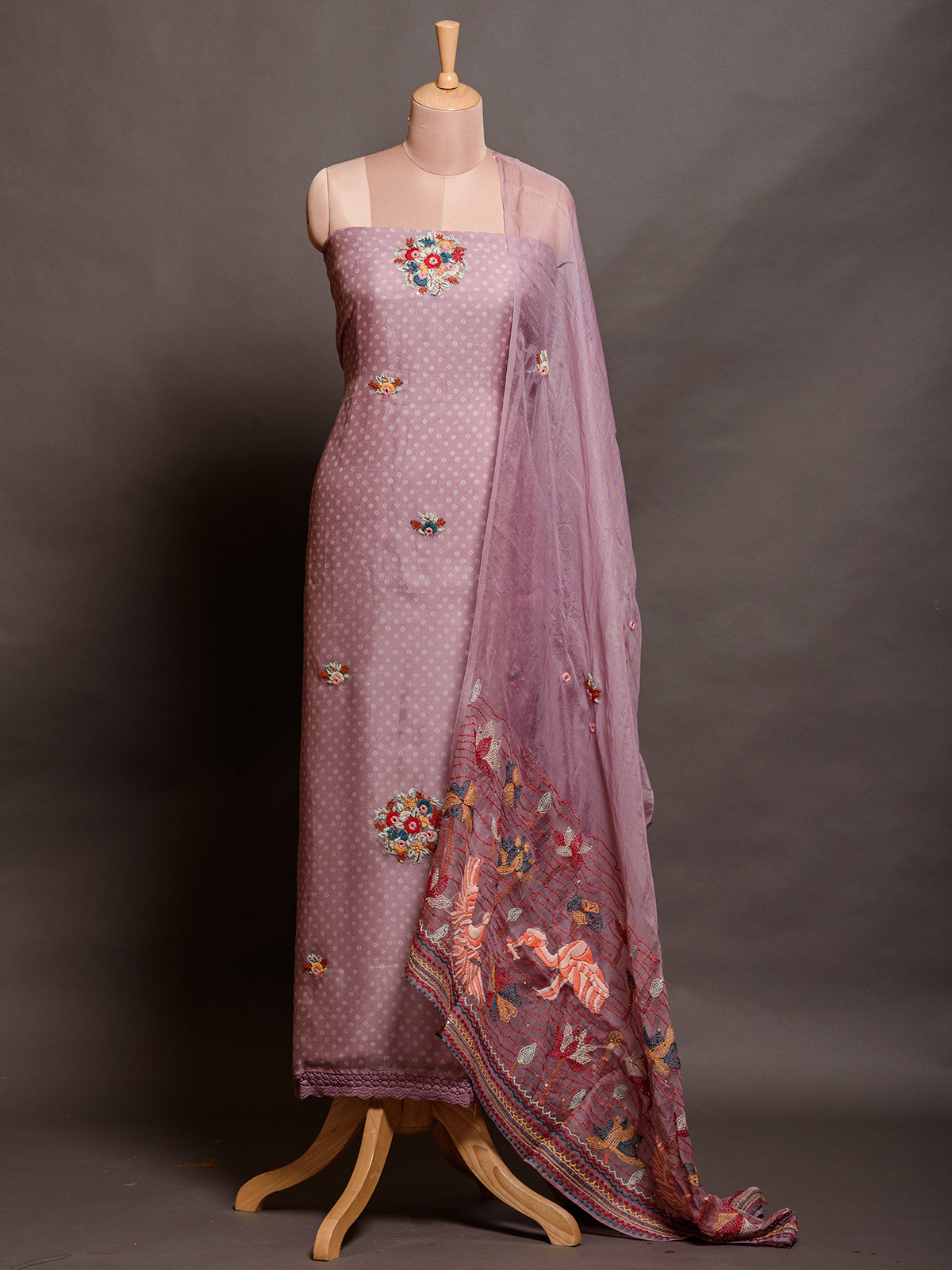 Organza Lavender Purple Kurta Set with Resham Embroidery - Unstitched