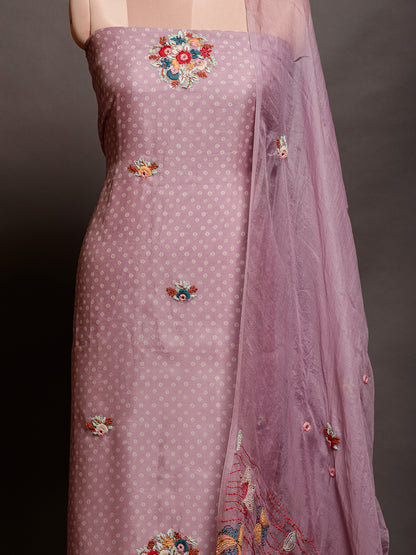 Organza Lavender Purple Kurta Set with Resham Embroidery - Unstitched