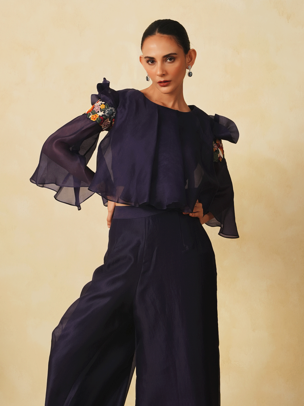 Deep Blue Organza Co-ord Set with Resham Work