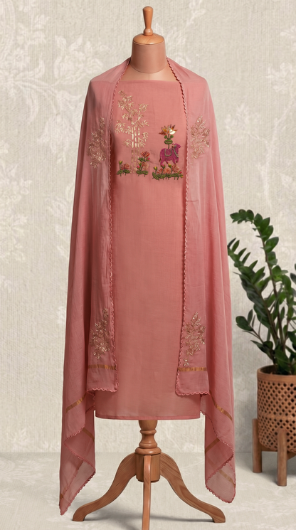 Powder Pink Mul mul Unstitched Suit Set