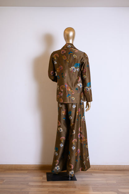 Mehandi Brown Chanderi Cutdana & Sequinned Jacket Set with Chir Work