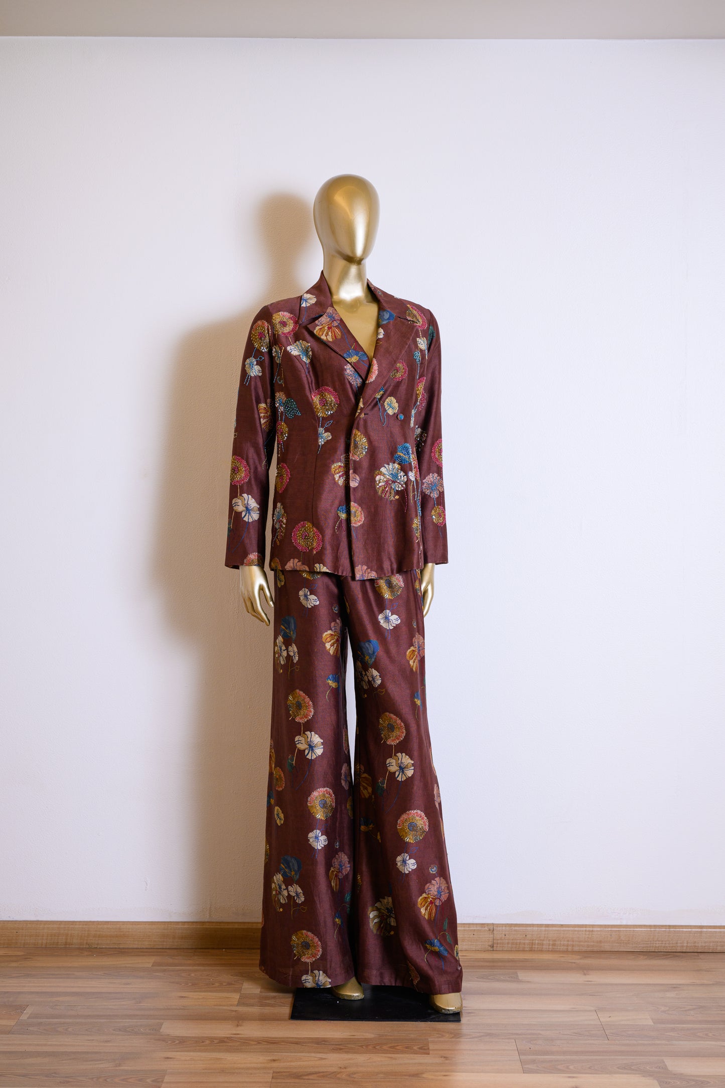 Wine Purple Chanderi Cutdana & Sequinned Jacket Set with Chir Work