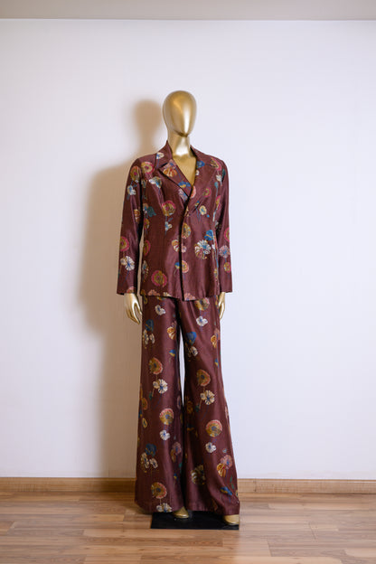 Mehandi Brown Chanderi Cutdana & Sequinned Jacket Set with Chir Work