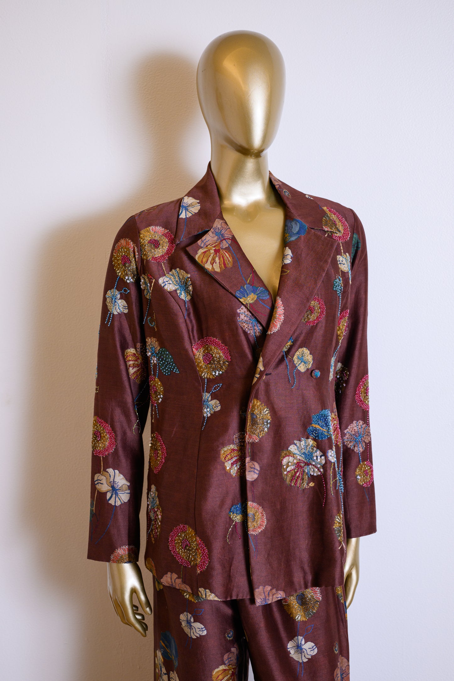 Wine Purple Chanderi Cutdana & Sequinned Jacket Set with Chir Work