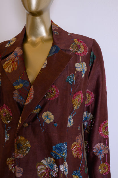 Wine Purple Chanderi Cutdana & Sequinned Jacket Set with Chir Work