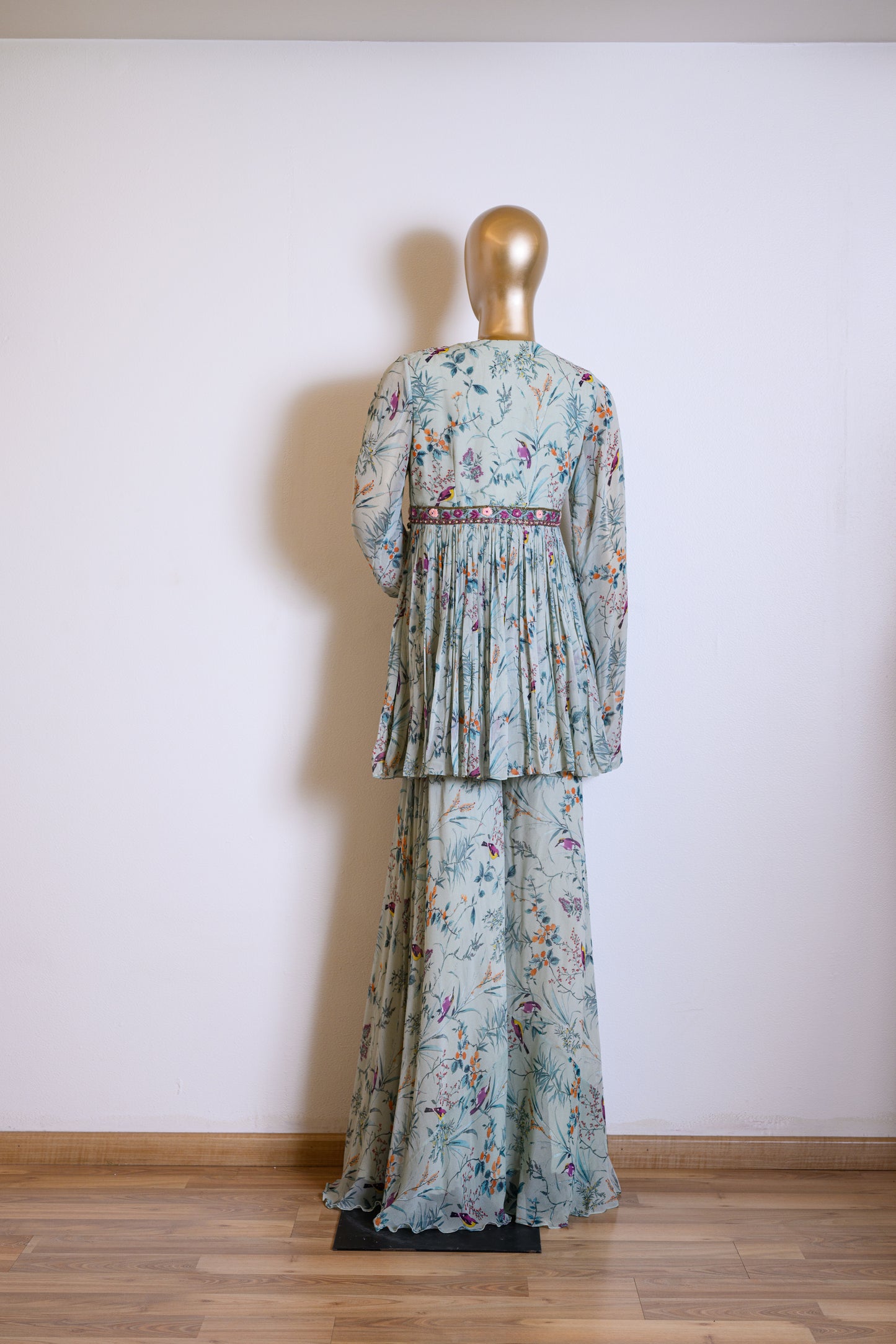 Georgette Peplum Printed Co-ord Set with Cutdana Resham Details