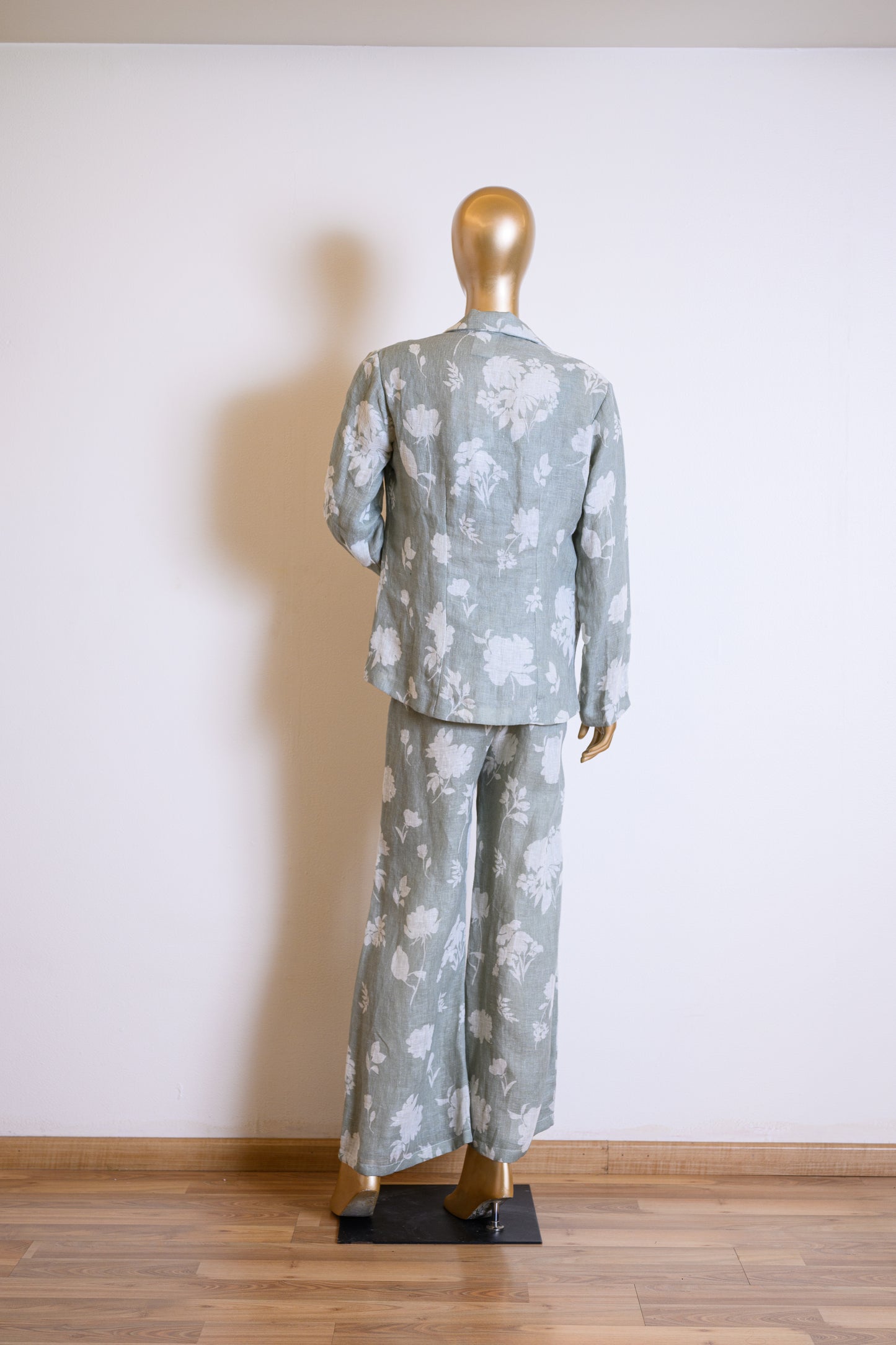 Designer Grey Floral Printed Jacket Set in Linen