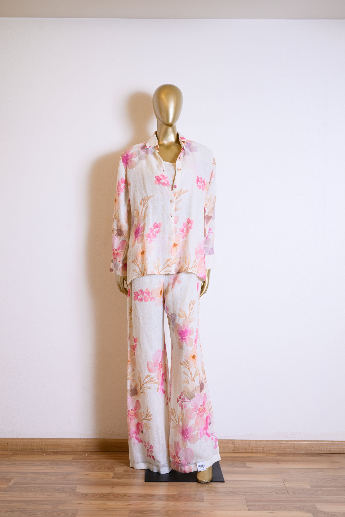 Light Pink Floral Printed Linen Jacket Set