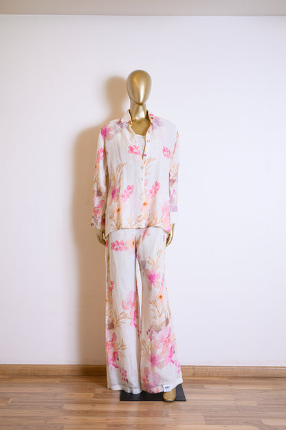 Light Pink Floral Printed Linen Jacket Set