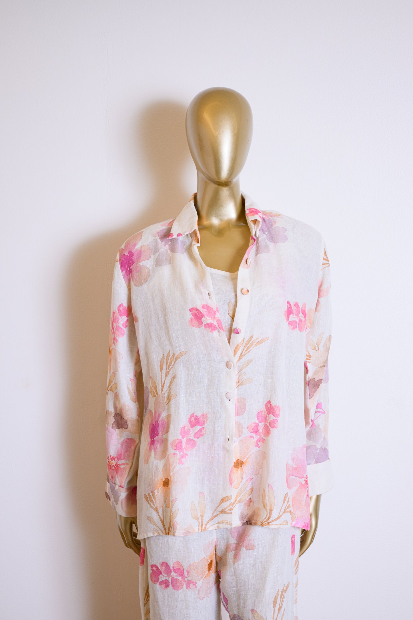 Light Pink Floral Printed Linen Jacket Set