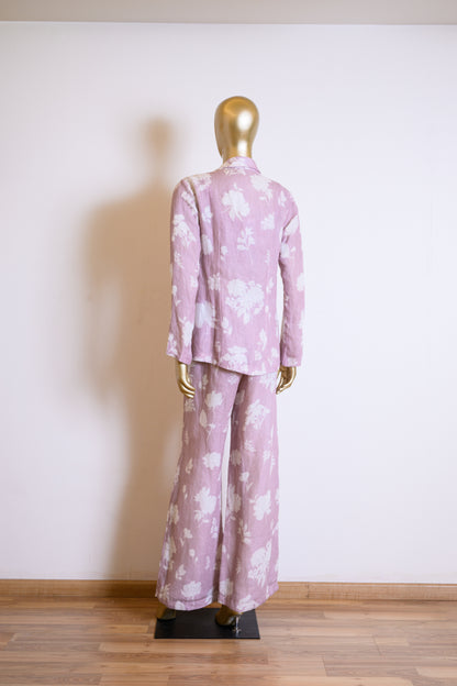 Floral Printed Designer Lavender Purple Jacket Set in Linen