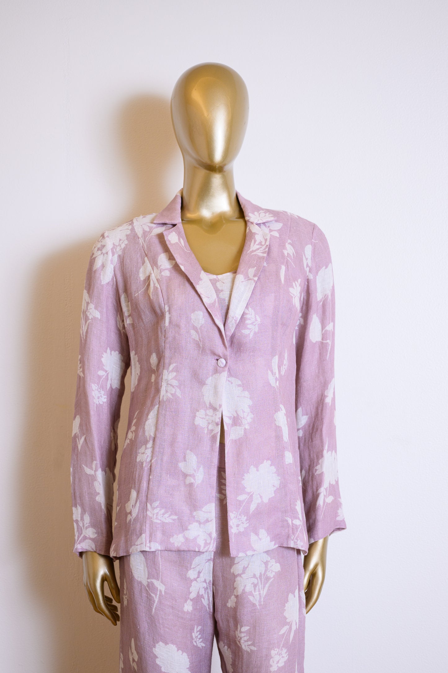 Floral Printed Designer Lavender Purple Jacket Set in Linen