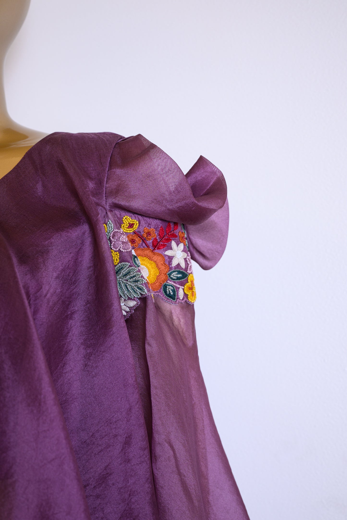 Purple Organza Flared Top & Palazzo Set with Resham Work