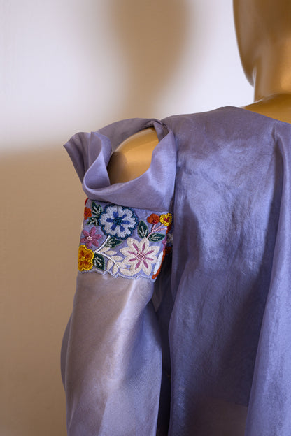 Lavender Organza Flared Top & Palazzo Set with Resham Work