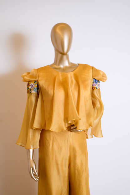 Yellow Organza Co-ord Set with Resham Work