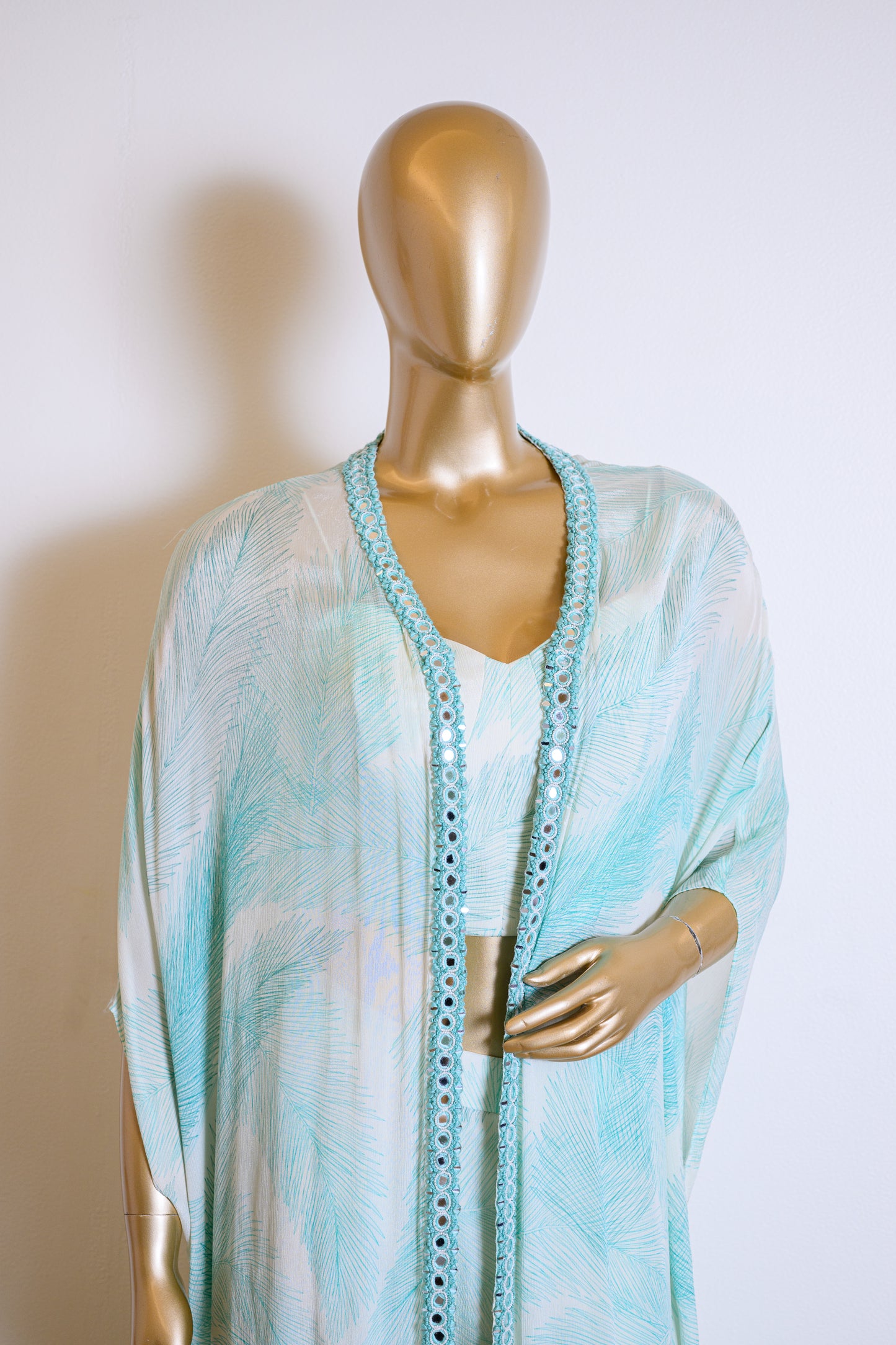 Elegant Blue Georgette Printed Cape Set with Mirror Work