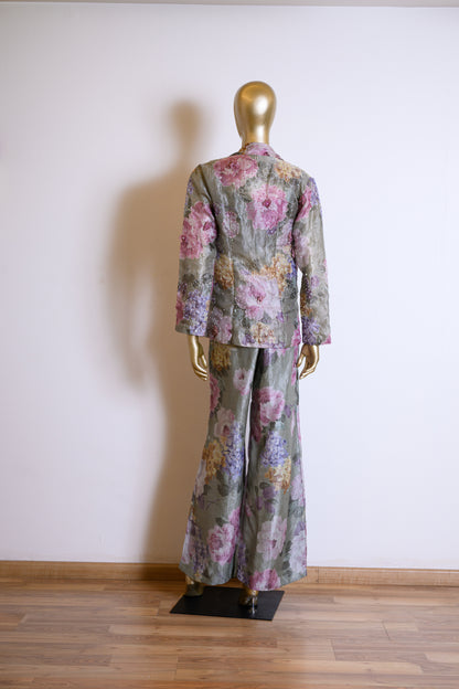 Green Printed Tissue Sequinned Jacket Set