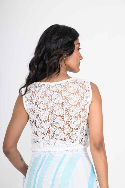 White Crochet Pattern Blouse