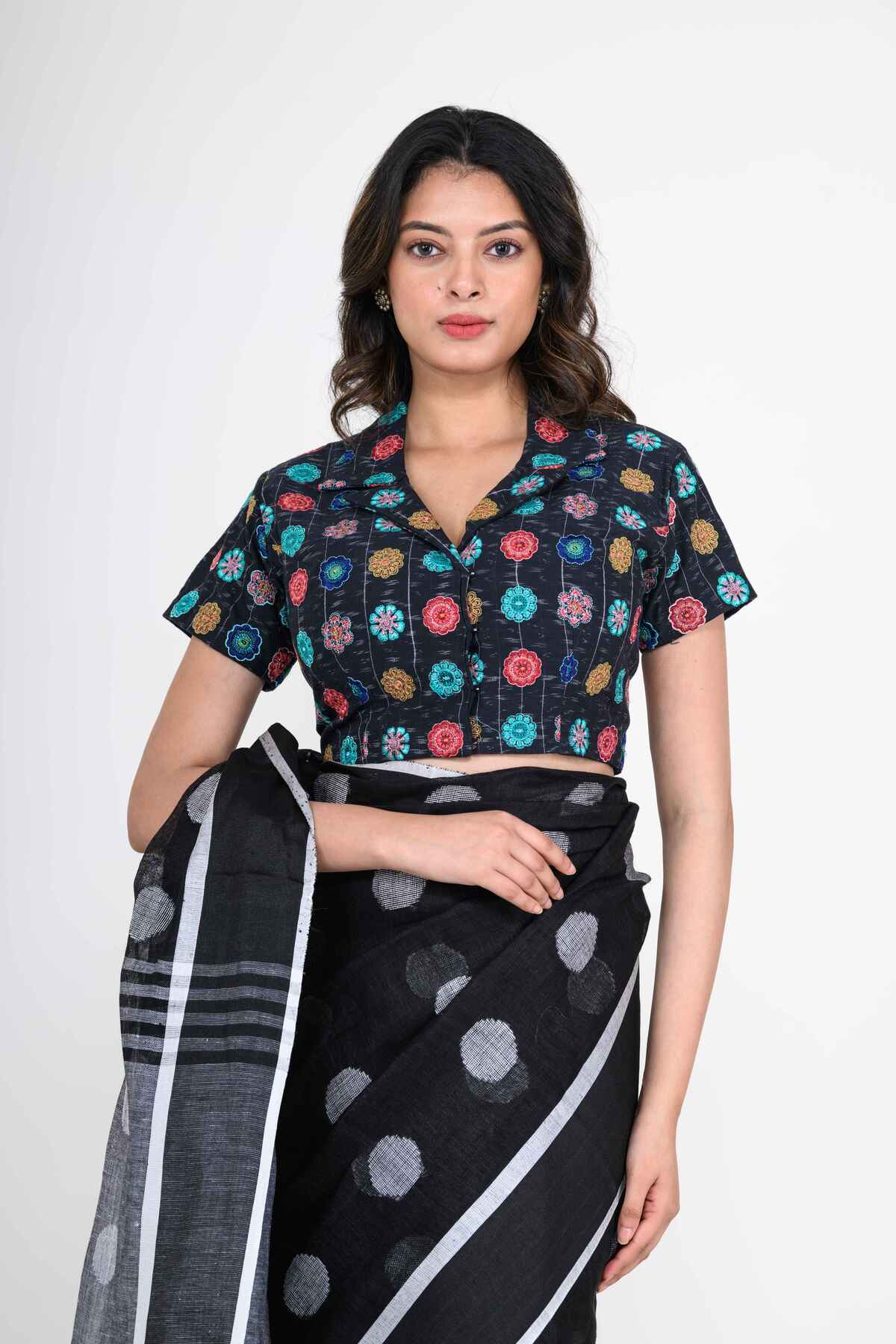 Deep Blue Hand Embroidered Cotton Blouse