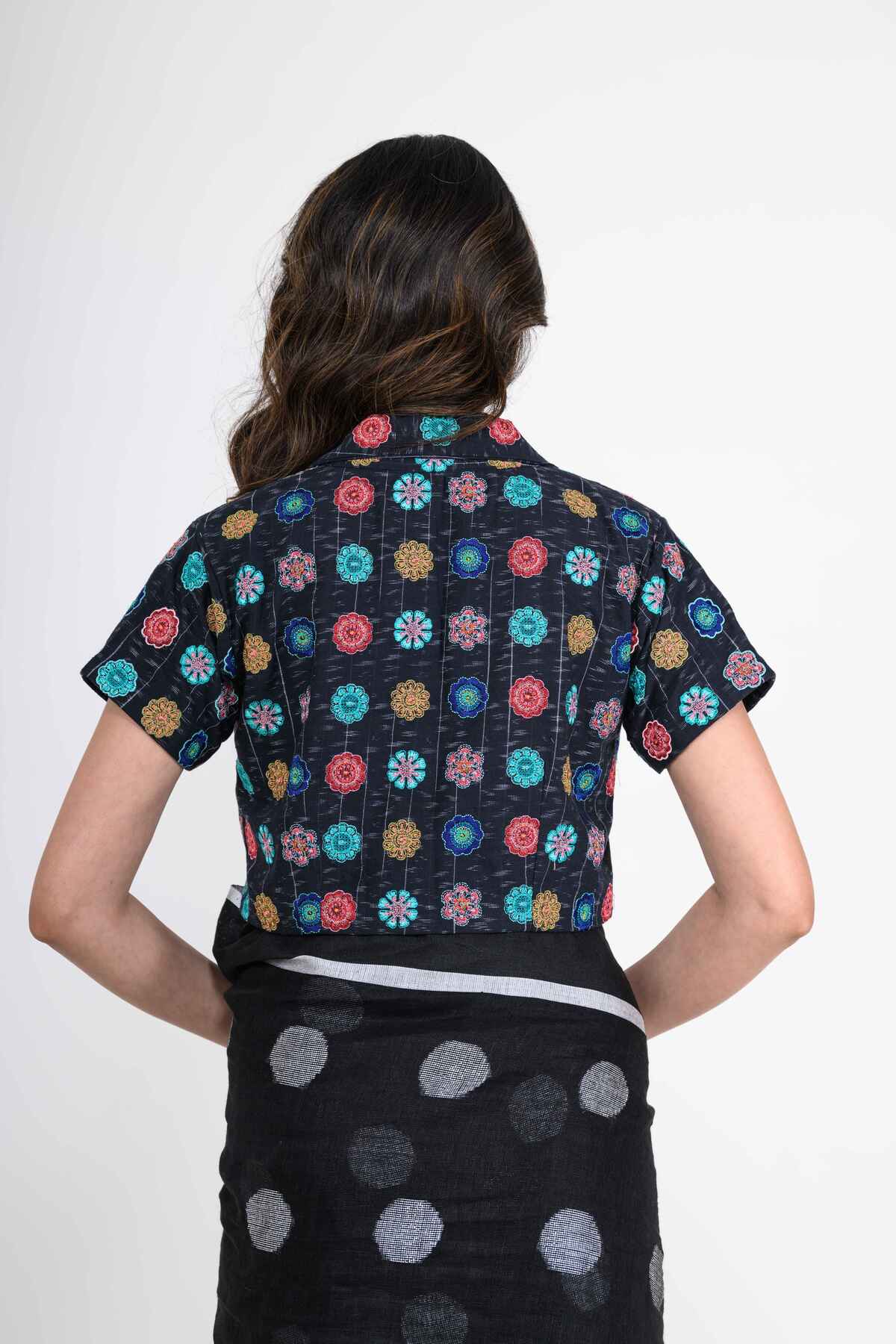 Deep Blue Hand Embroidered Cotton Blouse