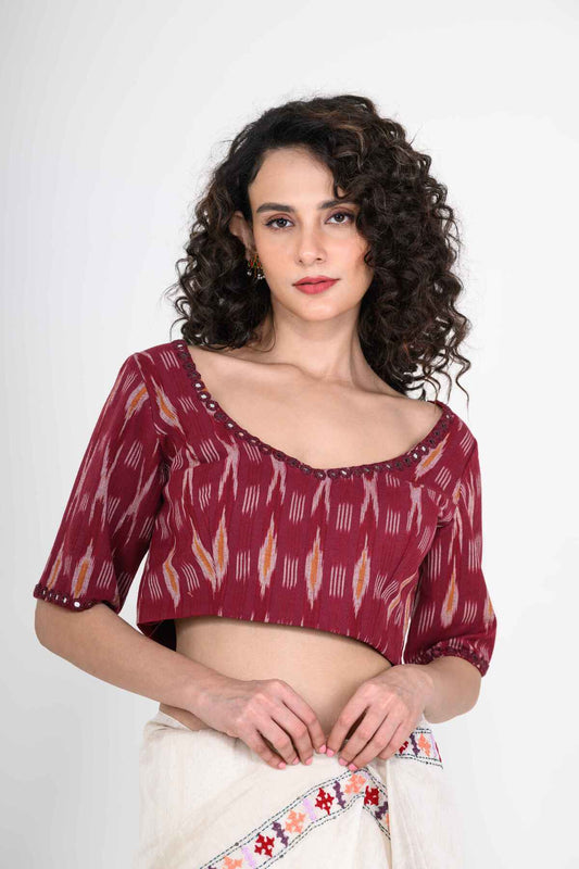 Maroon Printed Cotton Blouse
