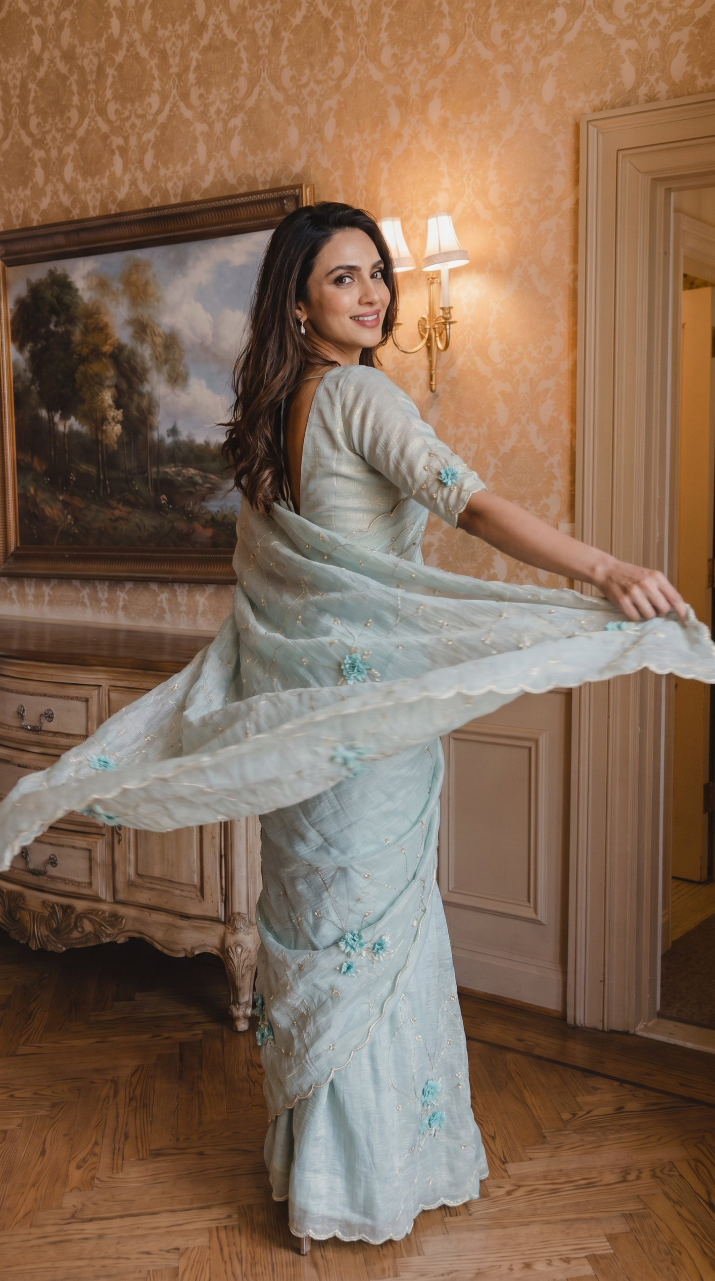 Powder Blue Tissue Organza Saree