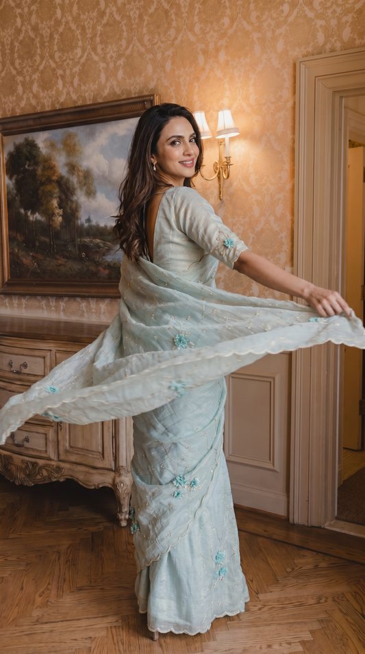 Powder Blue Tissue Organza Saree