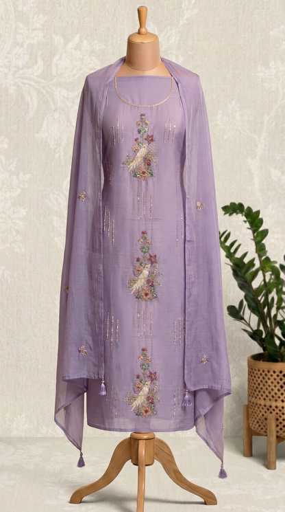  Unstitched Lavender Mul mul Salwar Suit Piece