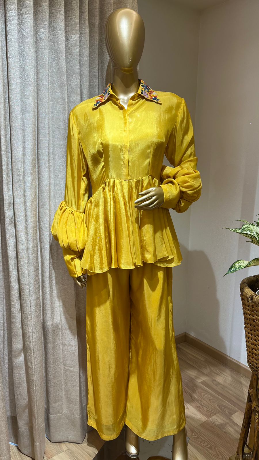 Blue silk peplum co-ord set