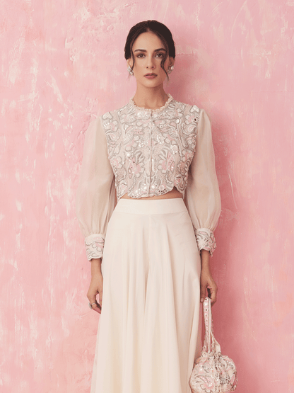Pure White Cutdana Top & Skirt Set with Sequins & Mirror Work Details