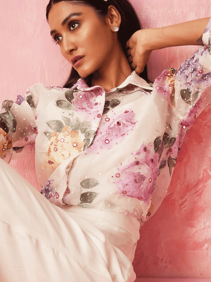 White Silk & Organza Co-ord set